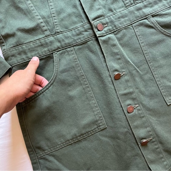 G. by GOOP army green olive denim button up utility long sleeve shirt dress - Picture 4 of 6